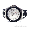 Montre en quartz de l'homme en acier inoxydable avec sangle en silicone